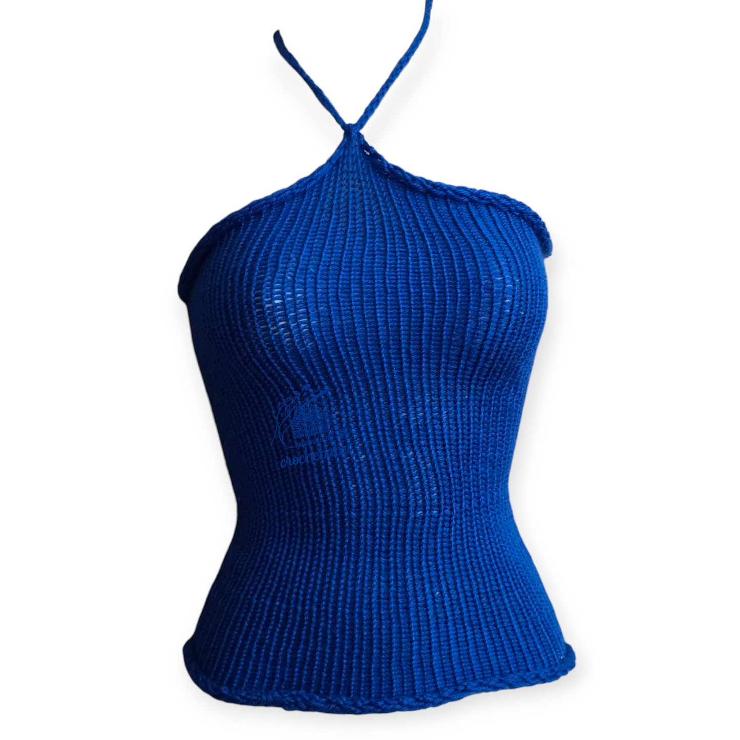 Blue hand knitt summer top. slightly sheer top