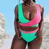 Amazon Europe And America Plus Size Bikini Split Cross Color Matching Plus Fat High Waist Conservative Fat Woman Swimsuit Women