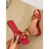 Plus Size Women's Slippers Outdoor All-matching Studded Square Toe Flat Bottom Sandals