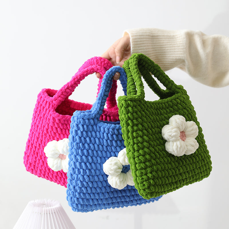 Hand Knitted Thick Wool Crochet Tote Bag