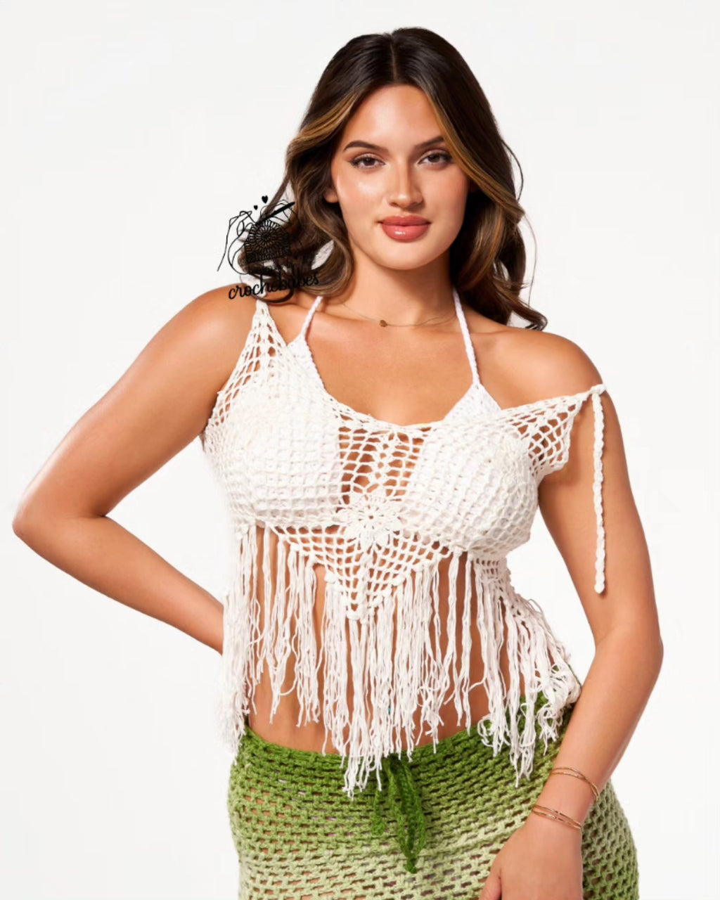 White Lace Crochet beach cover-up lace top