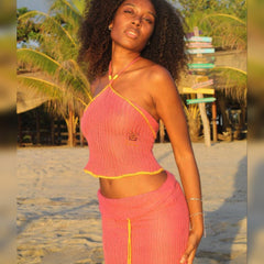 Pink Two-piece Knitt-Crochet maxi skirt and top