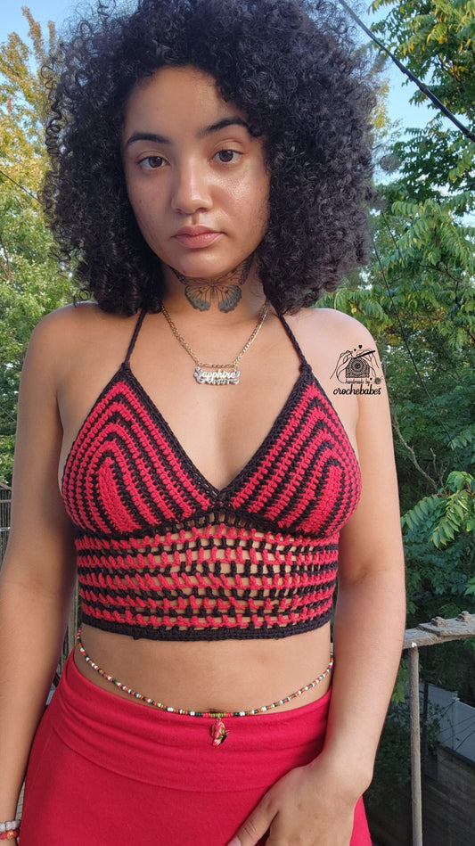 Corsets back adjustable straps red and black crochet top