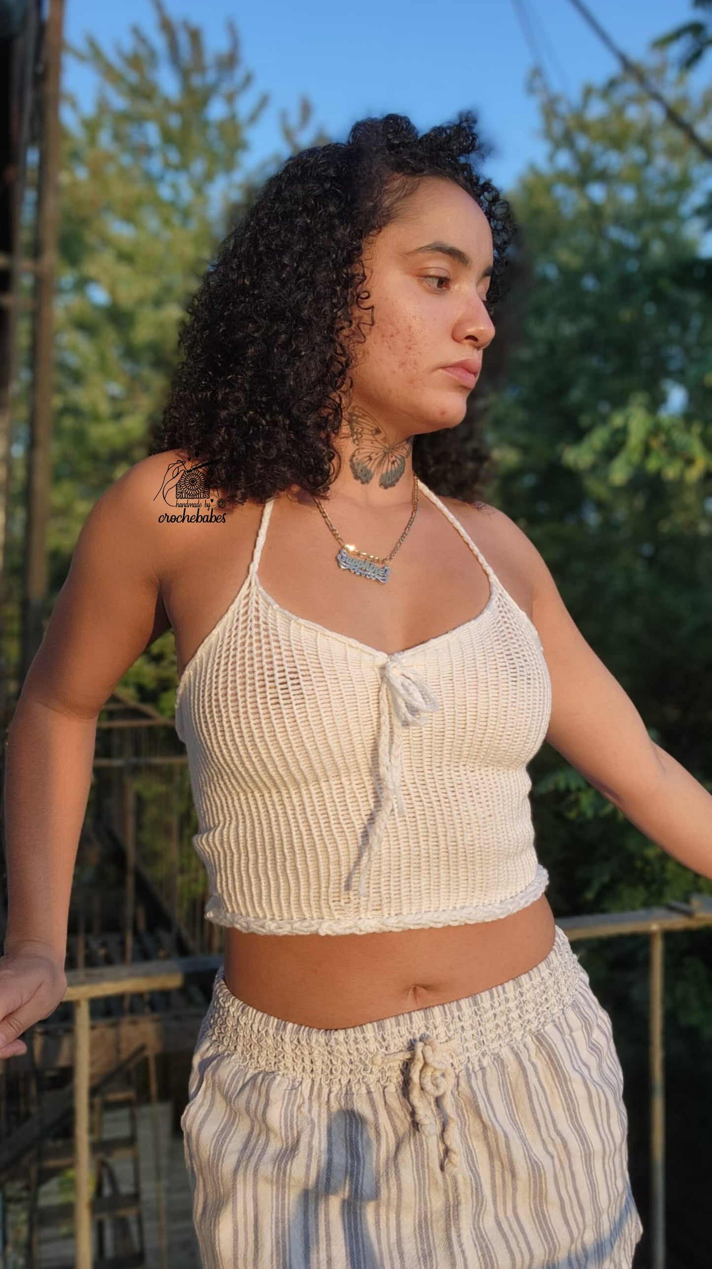 White hand knitt summer top asymmetrical top