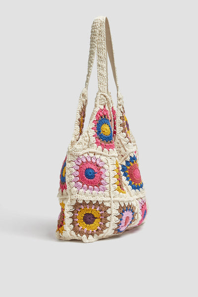 Vintage Granny Crochet beach bag / black beach bag