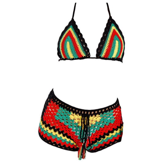 Rasta Crochet Two pieces set festival crochet set women clothing Crochet top | beach wear| Bikini | Sustainable | Crochet clothing