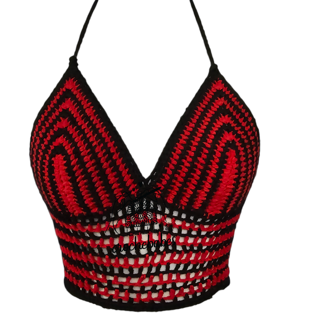 Corsets back adjustable straps red and black crochet top