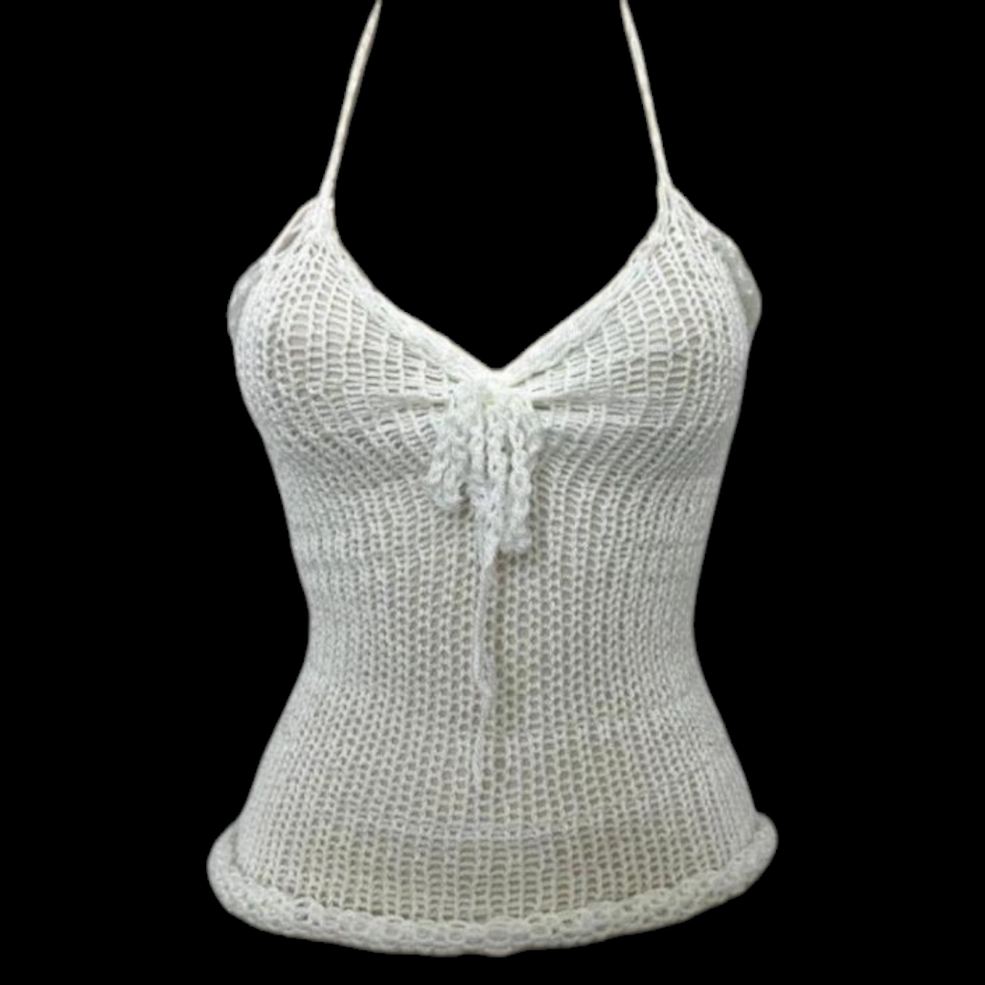 White hand knitt summer top asymmetrical top