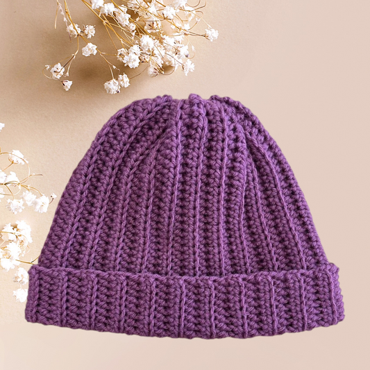 Purple Ribbed Beanie, Unisex