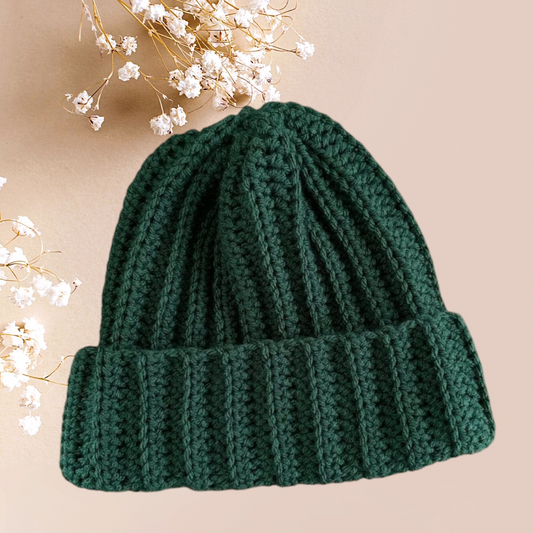 Green  Ribbed Beanie, Unisex