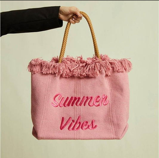 Summer Handbag Bag Tassel Letter Embroidery Casual Underarm Bag fashion Simple Travel Tote Canvas Bag Large Capacity