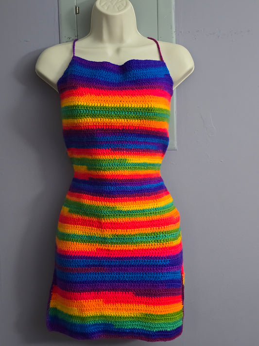 Rainbow mini dress Crochet backless 👗 dress xsmall  | clearances sales size xsmall *