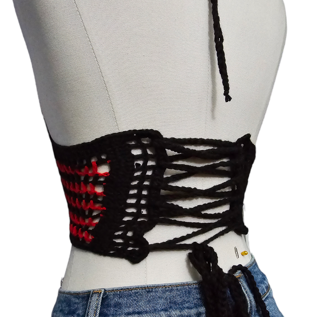 Corsets back adjustable straps red and black crochet top