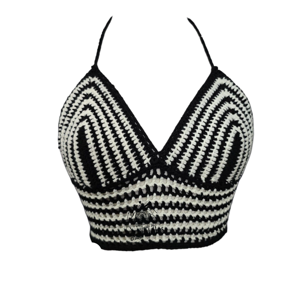 Black and white  Corsets back adjustable straps crochet top