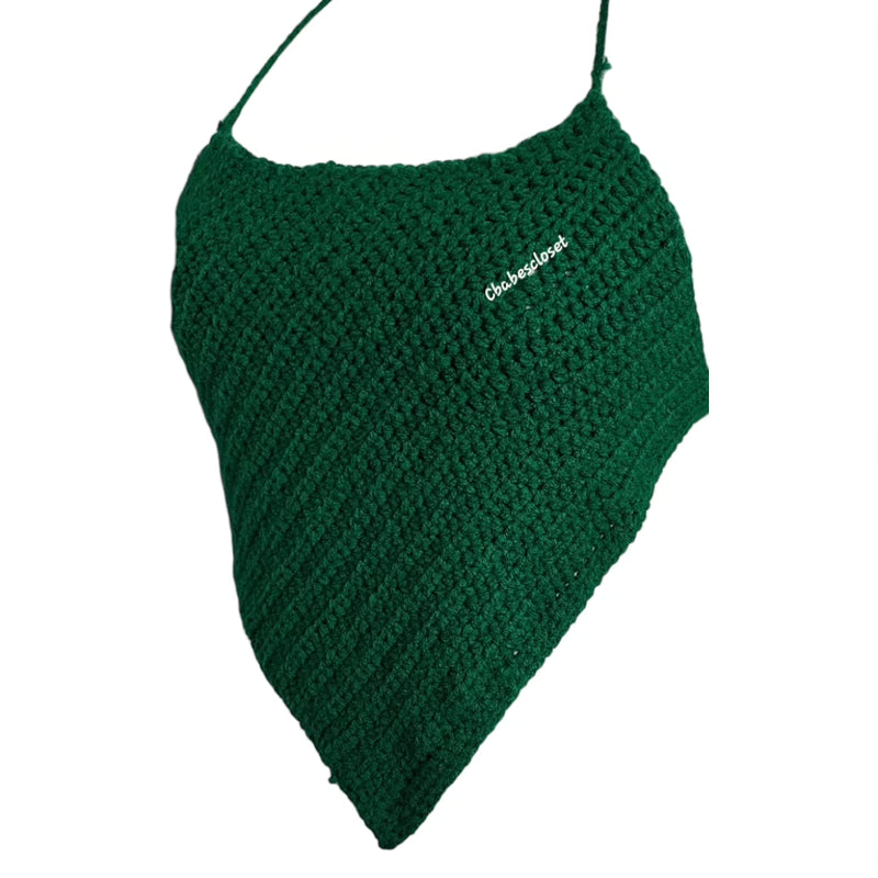 Green Crochet diamond backless Croptop