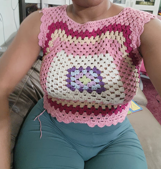 Pink granny vest Top