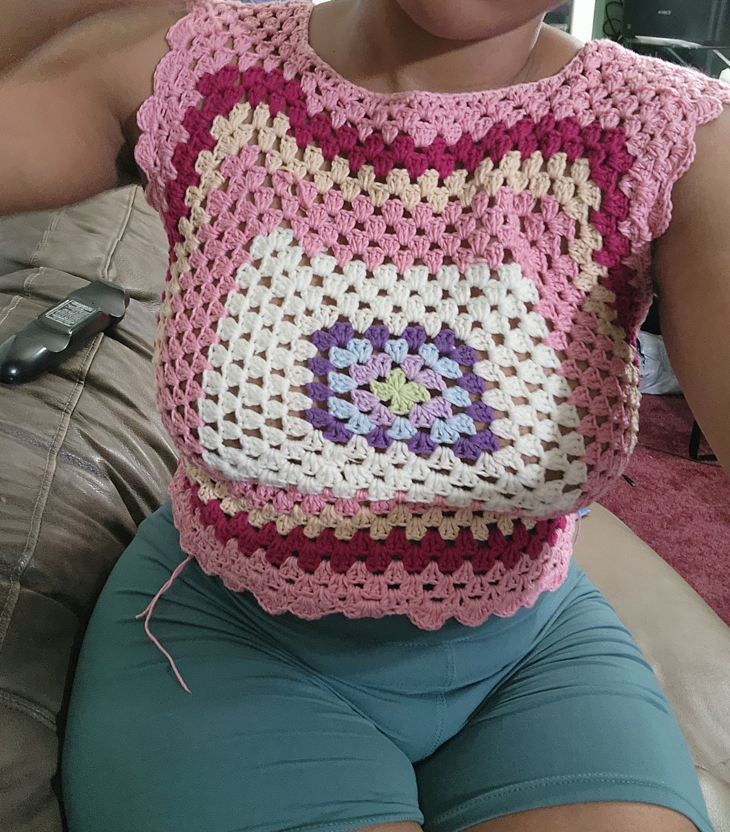 Pink granny vest Top