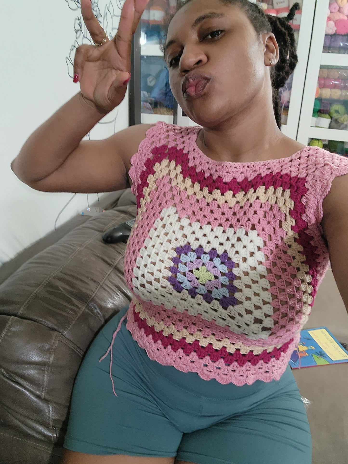 Pink granny vest Top