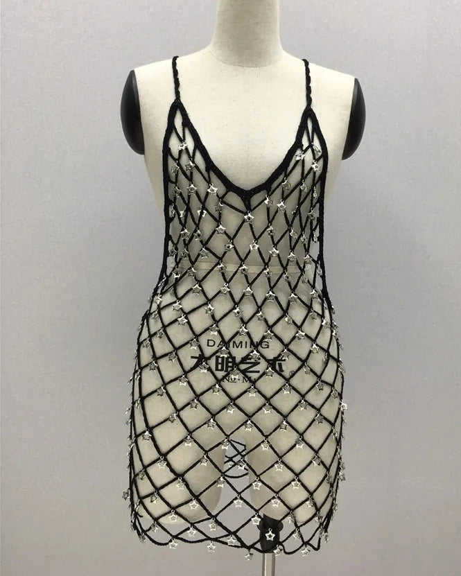 Star mini crochet mesh dress (custom-made will be made in 1 to 6 weeks)