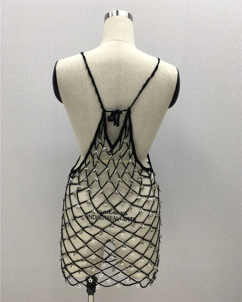 Star mini crochet mesh dress (custom-made will be made in 1 to 6 weeks)