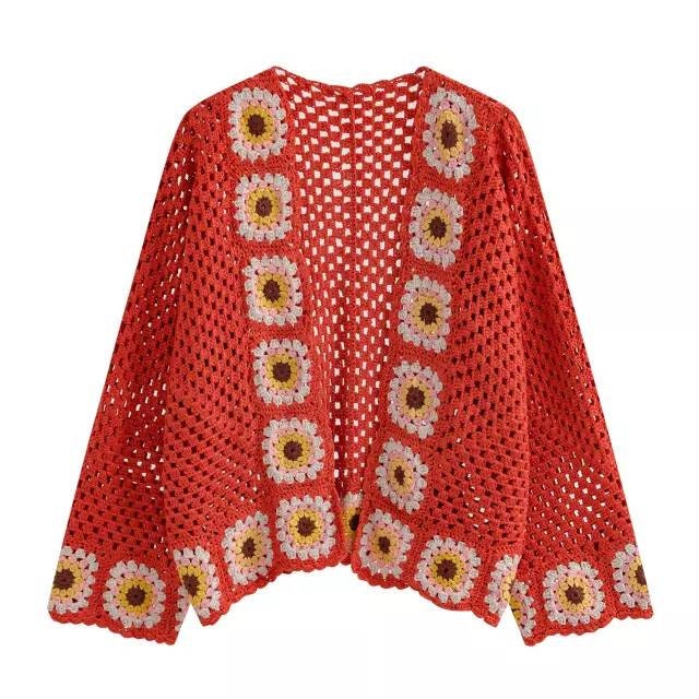 Granny square cardigan woman clothing  crochet cardigan womencardigan/hexagonredcardigan