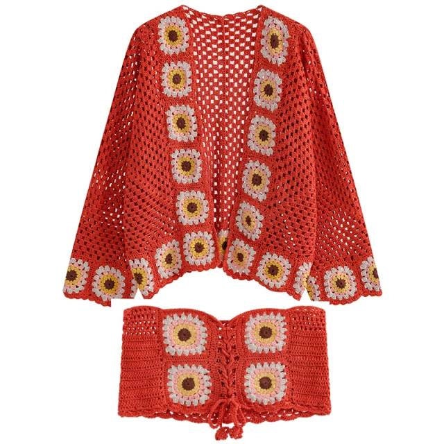 Granny square 2 pieces Crochet top cardigan woman clothing crochet crop top