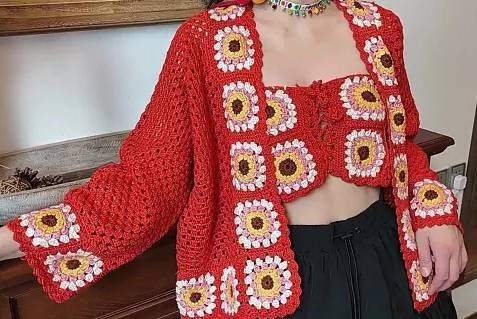 Granny square 2 pieces Crochet top cardigan woman clothing crochet crop top