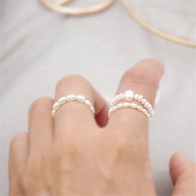 Fresh-water pearl elastic ring[2 pieces]