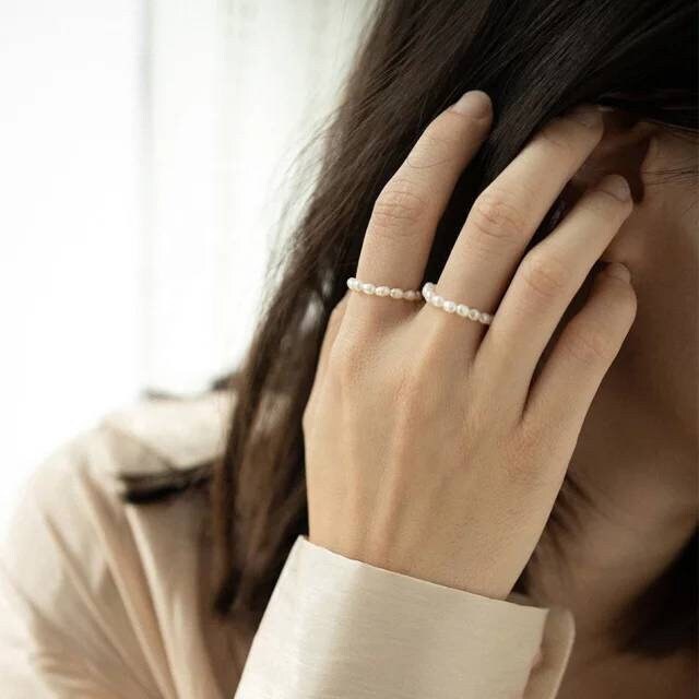 Fresh-water pearl elastic ring[2 pieces]