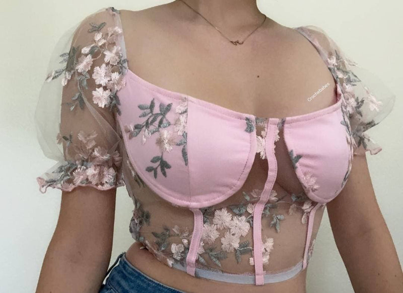 Floral embroidery Corset Top