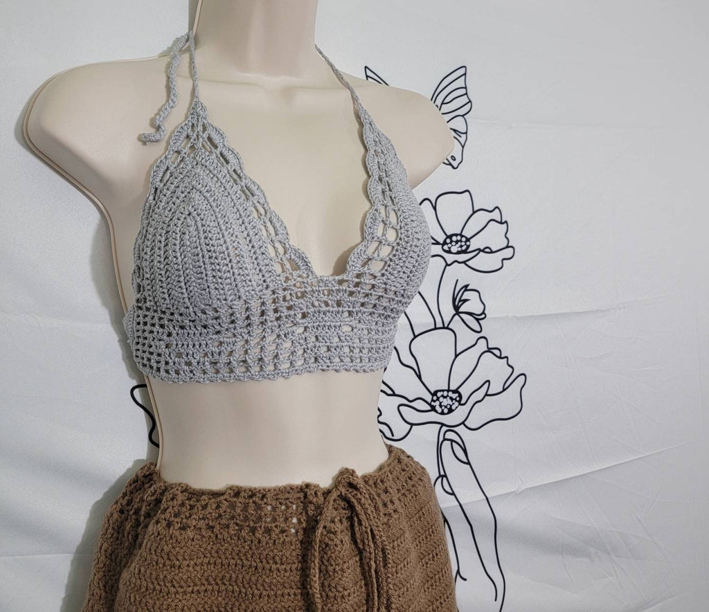 Gray Bralette crochet top  festival Bralette top crochet top, Crochet bralette | festival tops| Bikini | Sustainable | crop top with lining