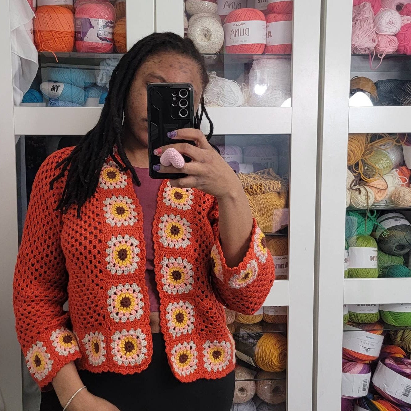 Granny square cardigan woman clothing  crochet cardigan womencardigan/hexagonredcardigan