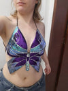 Y2K Butterfly Sequin Top,purple Summer Top,festival top, Sexy Sequin bralette